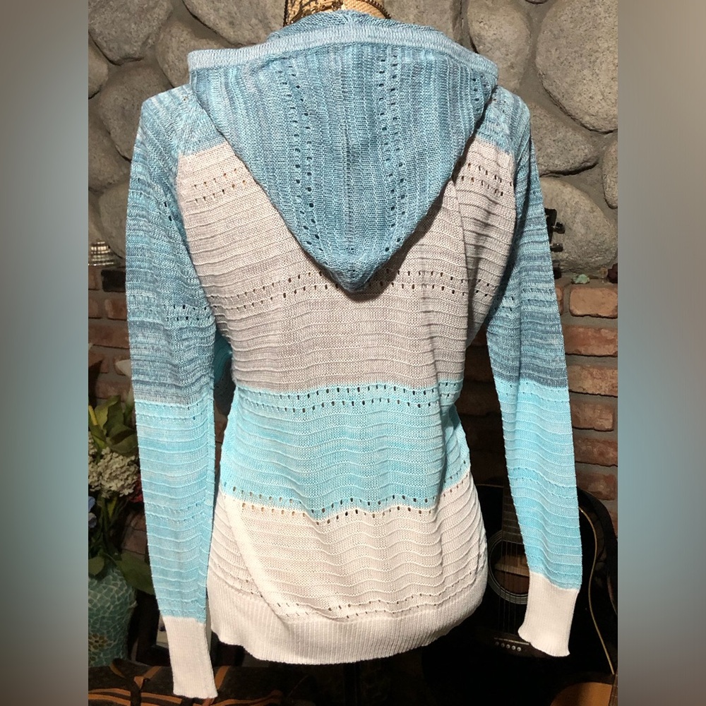 BTFBM Blue & White Zip Up Hooded Sweater NWOT! - Picture 4 of 9